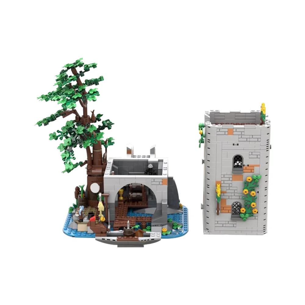 Gobricks MOC Forestmen River Fortress Строительные блоки Модель Средневековая сторожевая башня Архитектура Кирпичи Сборка игрушек Дети DIY Подарки