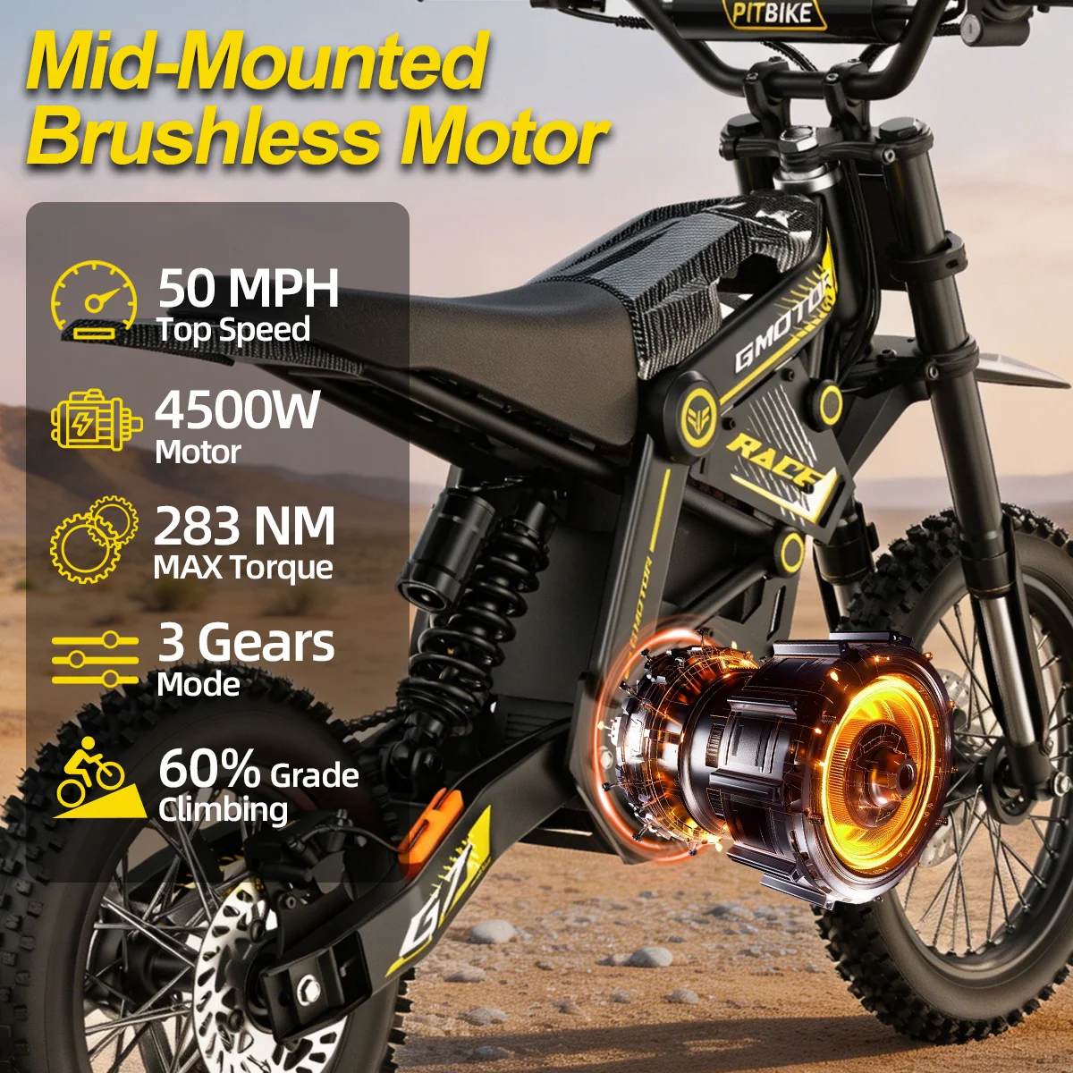Uplee Electric Dirt Bike 4500W Peak&Up to 60 Miles 50MPH 48V 28.6Ah Battery E-Bike 14/12" Fat Tire Electric Motorcycle 3-Speed LED for Teens & Adults image 5