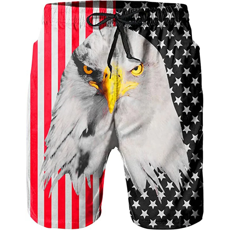 America Eagle Flag Graphic Shorts Pants Men Summer Casual Beach Swim Trunks 3D Printed Cool Board Shorts Ice Swimsuit homme 2023