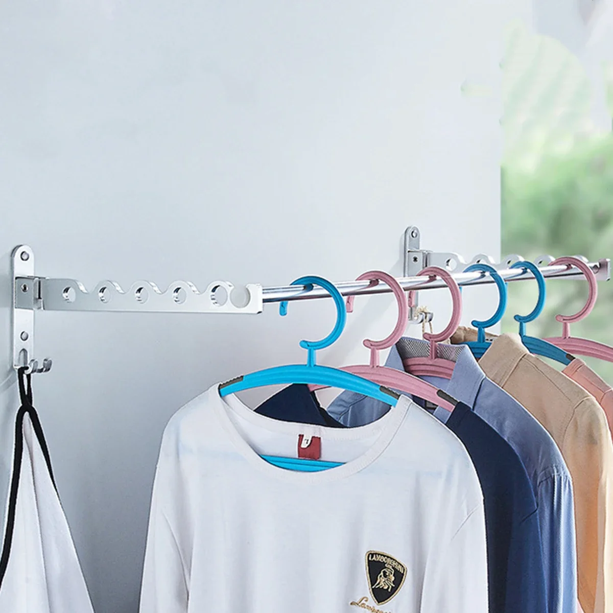 Clothes Hanger Wall Shelf Stainless Steel Silver Wall Clothes Rack Space-Saving Wall Mounted Clothes Hanger Organizer New