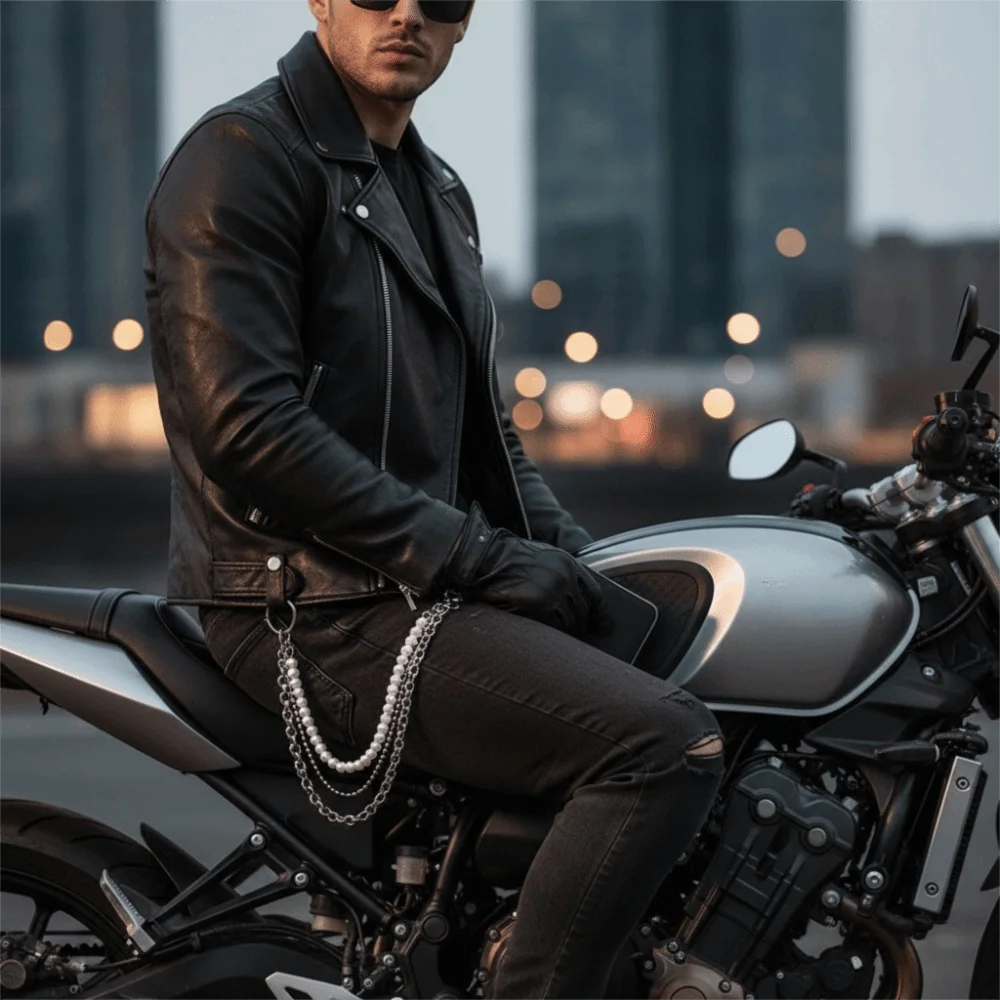 Catena in vita con perle irregolari Catena portachiavi da strada punk a strati rock Y2K Moon Star Biker Pantaloni Catena Accessori di abbigliamento