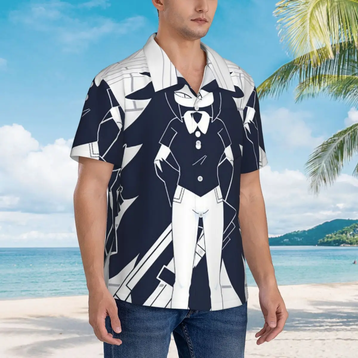 

FPE Miss Circle Doodle Cartoon Game Hawaiian Shirts Fashion Men Short Sleeve Shirt for Summer Beach Men's Lapel Tops