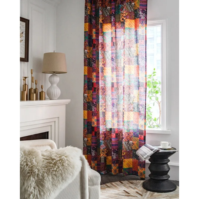 Bohemian Retro Patchwork Cotton and Linen Colorful Printed Curtains Living Room Bedroom Balcony Curtains