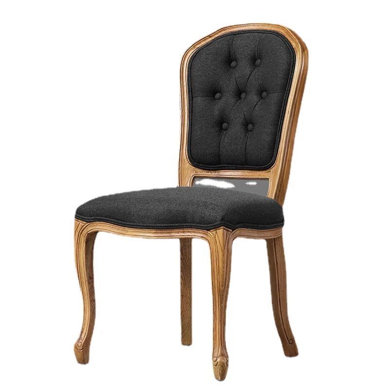 

Hxl American Country Oak Vintage Engraving Back Dining Chair Vintage Solid Wood Western-Style Chair