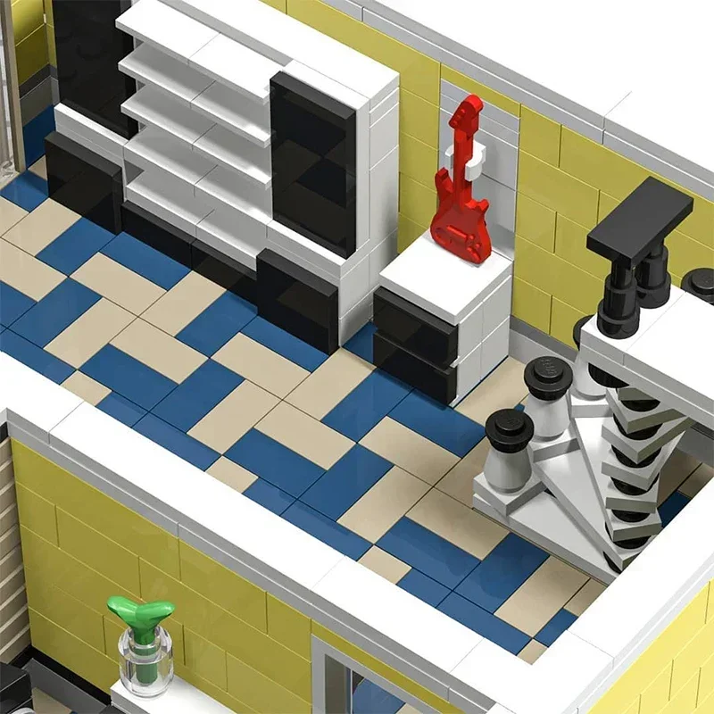 Street view modelo moc tijolos de construção canto café e animais de estimação loja e casa tecnologia blocos modulares presentes brinquedos diy conjuntos montagem