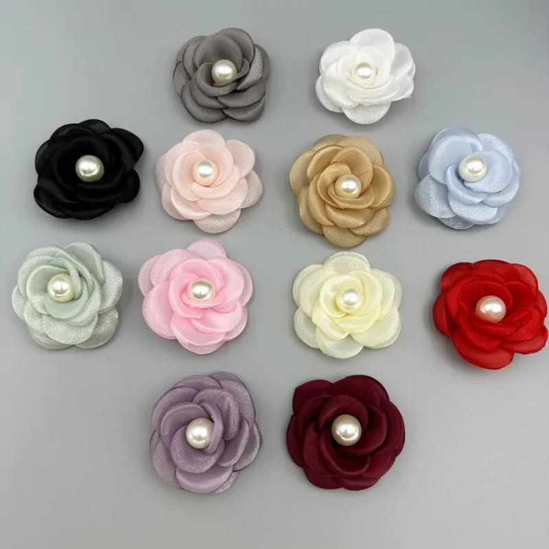 

5 см корейская искусственная органза ручной работы камелия цветок розы с жемчугом брошь ручной работы аксессуары для волос отделка одежды украшение
