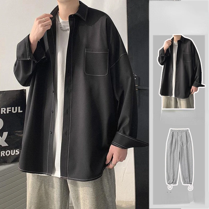 

2023 Fashion Men Two Piece Sets Spring Solid Color Lapel Short Sleeve Shirt & Straight Pants Male Streetwear Casual Suits F38