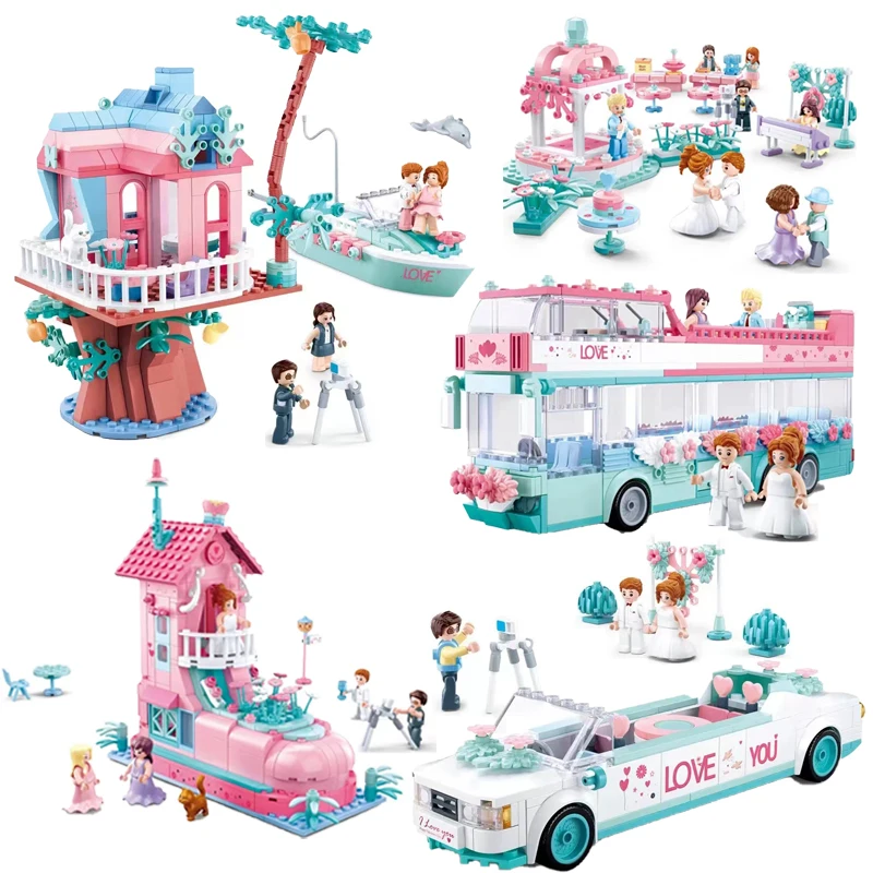 

Friends For Girls City Bus Architecture Play Tree House Castle Model Building Blocks MOC bricks Princess Wedding Sets For Kids