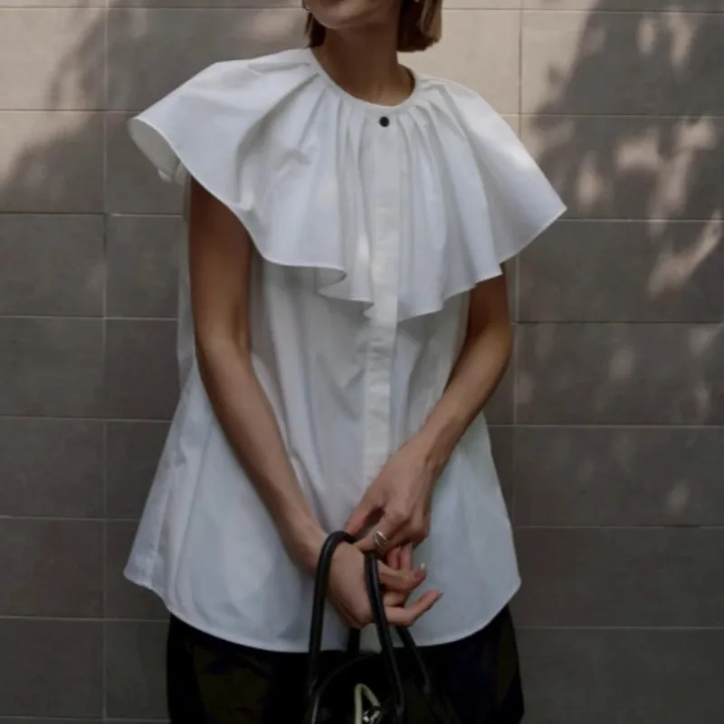 

Gagarich Japanese Solid Ruffled Shirt Refreshing Minimalist Loose Niche Design Versatile Commuting Top Women