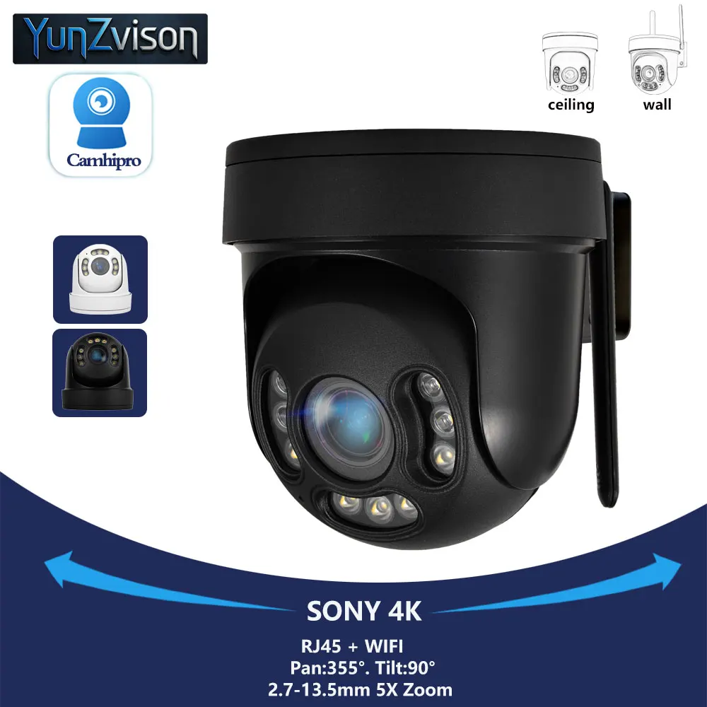 

4K 8MP SO-NY415 Wireless Security Vedio PTZ Dome Wifi Камера 5X Zoom Two Way Audio Auto Tracking IR&Color Night Version 128GB SD
