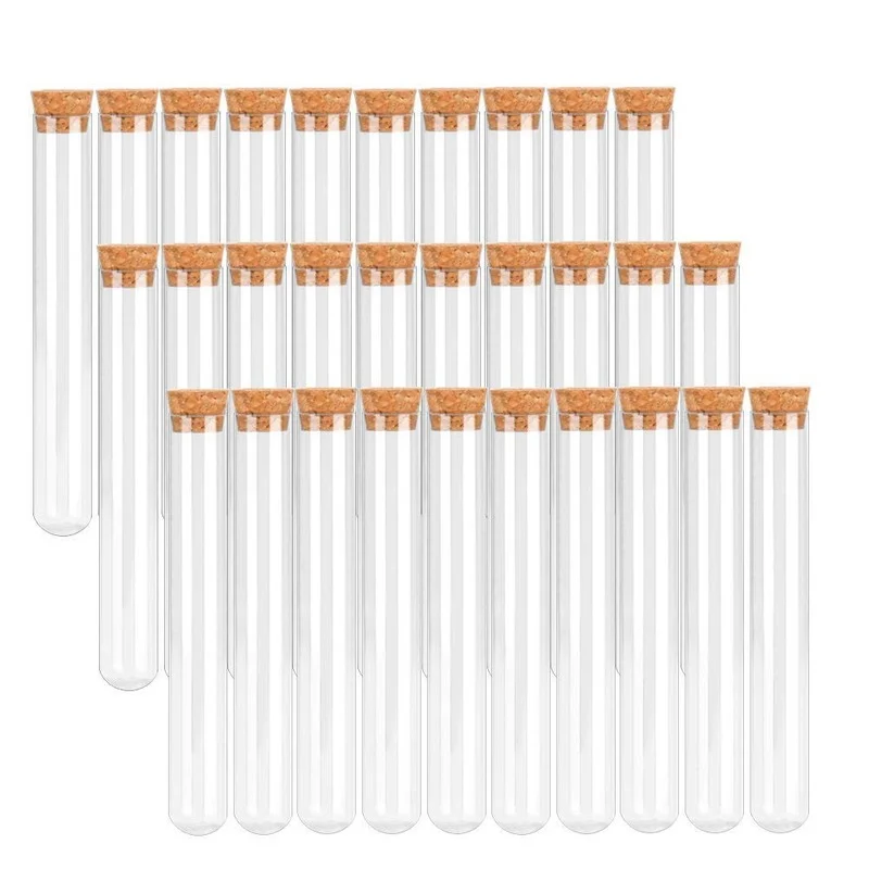 30 Pack/15x150mm Plastic Test Tubes with Cork Stoppers for Gumball Candy Storage, Bridal Shower,Wedding