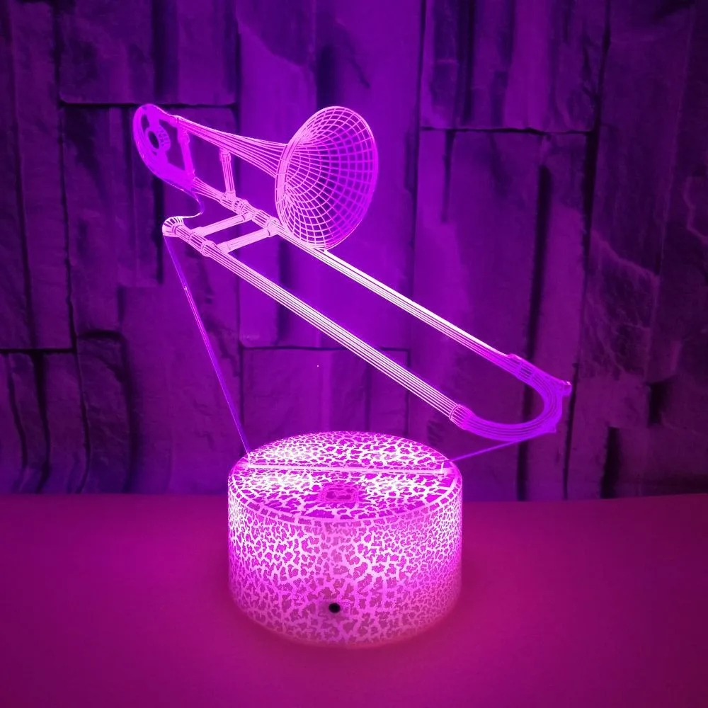 Trombone Noturno 3D Night Light, Illusion Lamp for Kids, Bedroom, Changing Color, Nightlight, Toddler Gift, Natal, Ano Novo, 2025