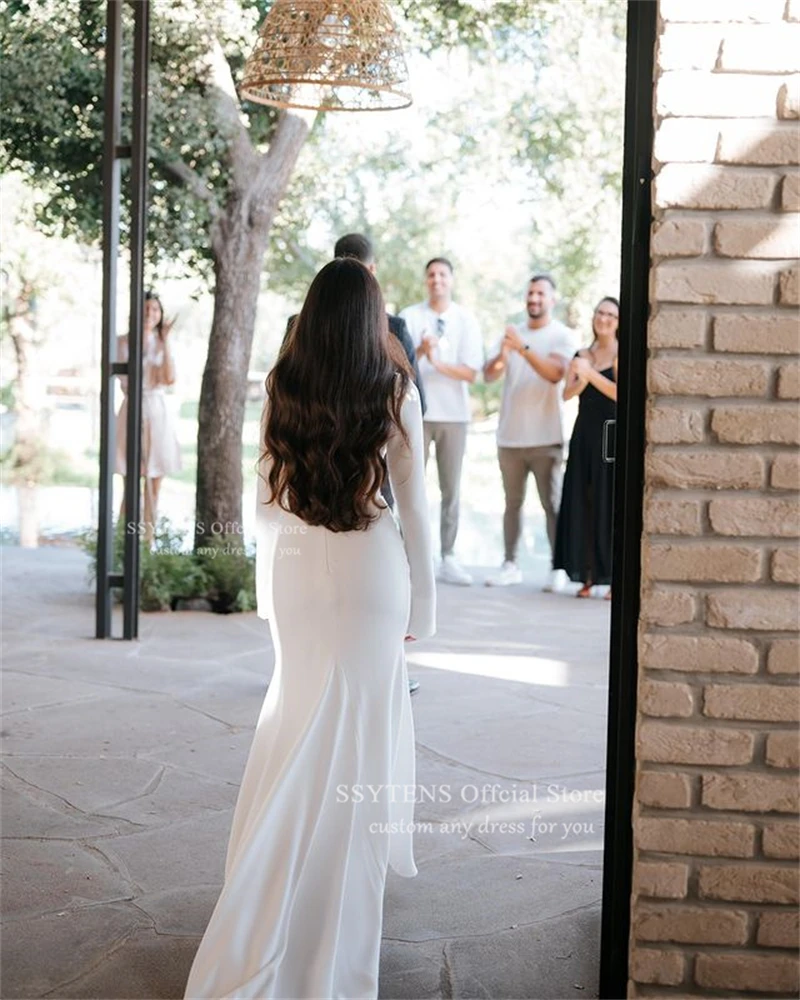 SSYTENS Wedding Dresses Women Elegant Long Sleeves Bride Mermaid Bridal Gowns Minimalism Vestidos De Novia Boda Civil Customized