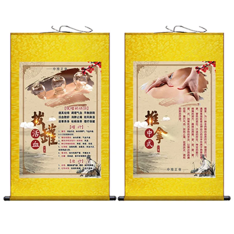 Wall Hanging Painting Scroll, Cupping Scraping, Massage, Traditional Chinese Medicine Art