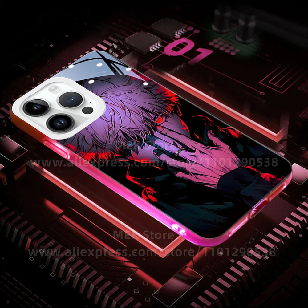 

So Cool Japanese Anime Smart LED Light Glowing Transparent Phone Case For iPhone 17 Pro Max 12 11