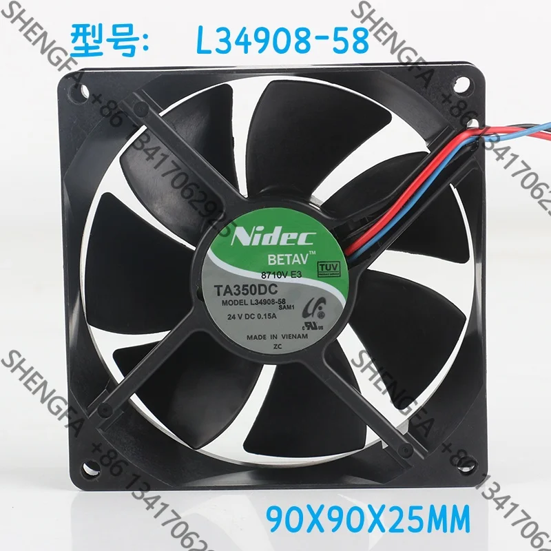 New Original Nidec 5V 12V 48V DC 24V 0.15A AC EC 9CM 9025 90X90X25MM Detection alarm inverter three-wire L34908-58 Cooling fan