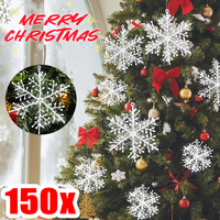 30/150Pcs Christmas Snowflakes Ornaments Party Xmas Tree 3D Hanging Pendent GlitteryDIY Fake Snow Flake Xmas Holiday Decor Gifts