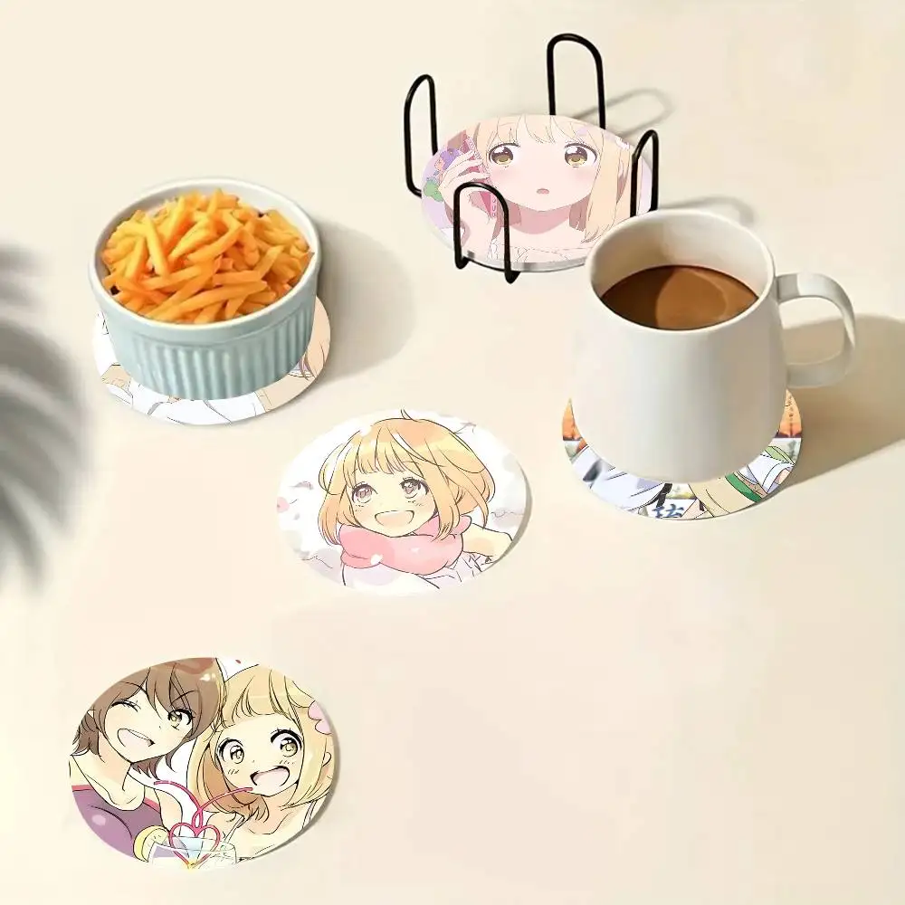 1pc Kase-san And Morning Glories Wooden Coaster Colour Printing Cup Mat Home Desk Decoration Gifts