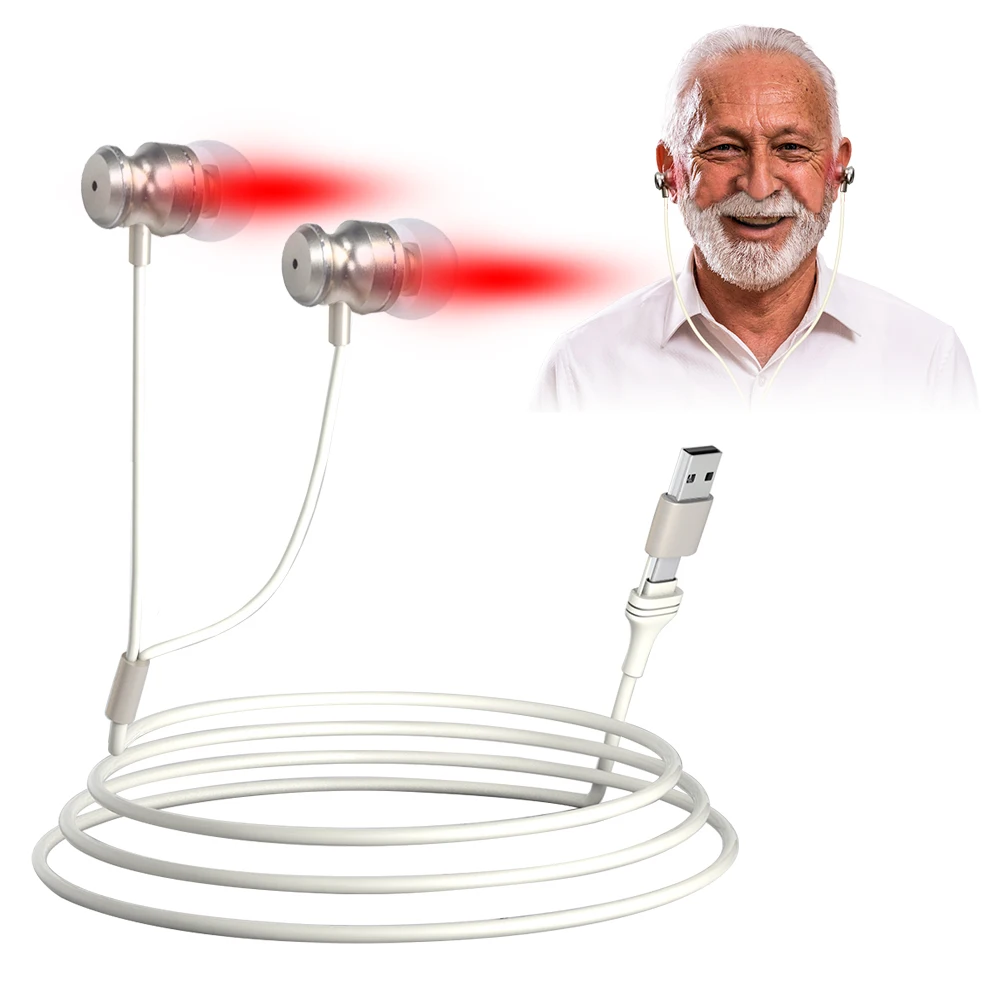 

Ушной лазерный облучатель 650 нм LLLT, физиотерапевтические беруши, отит, облегчение глухоты, USB и Type-C, портативный красный свет, ушные каналы