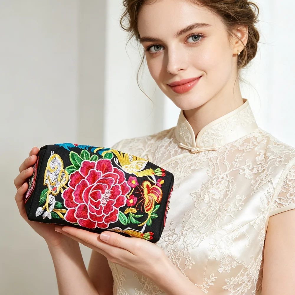mbroidered Ethnic Phoenix & Floral Bag – Rectangular Handbag with Traditional Folk Embroidery, A Unique Statement of Herita