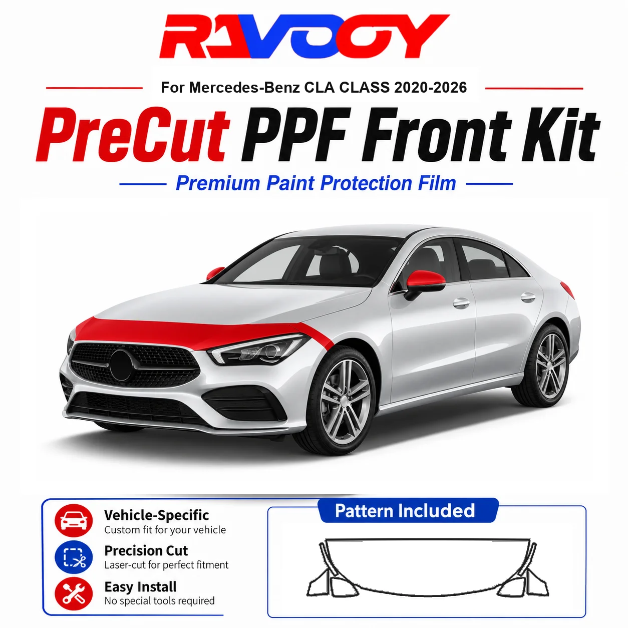 

8.5mil TPU Precut PPF Kit For Mercedes-Benz CLA CLASS 2020-2026 - Hood, Fenders & Mirror Set - Self-Healing Clear Bra Film