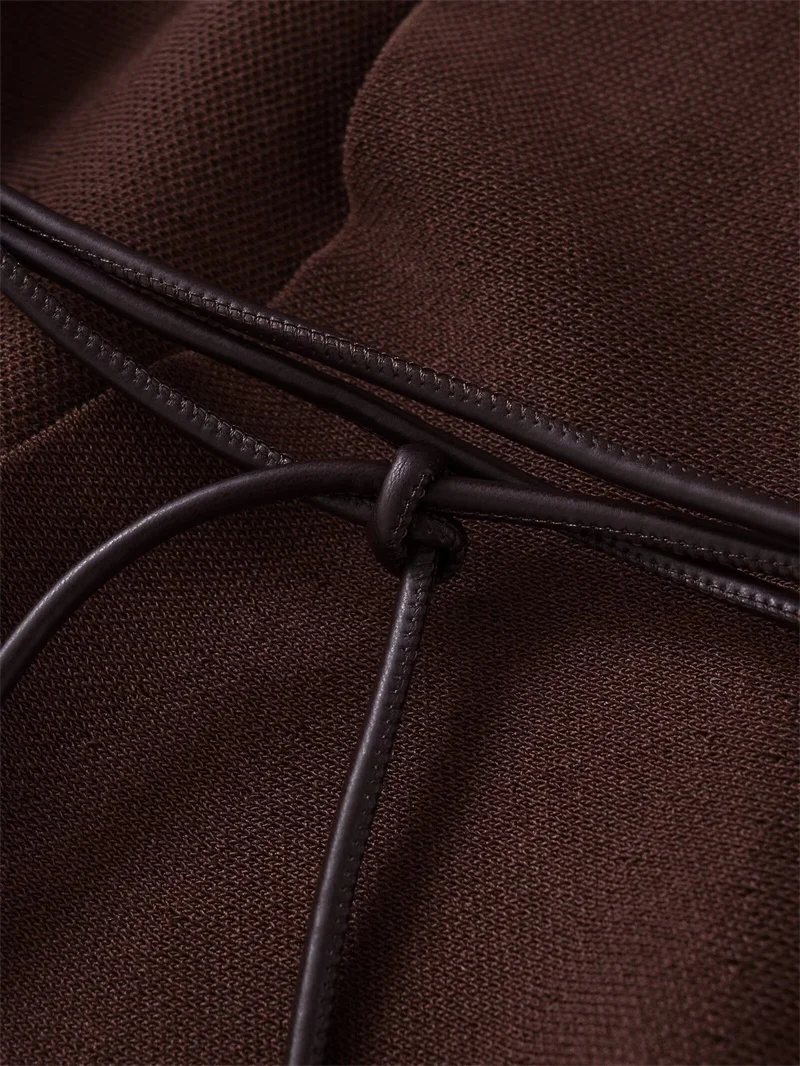 Damen-Strickjacke, 2025, Herbst, neuer Stil, tiefbraun, langärmelig, mit Gürtel, Dekoration, V-Ausschnitt, Strickjacke, Mantel, elegant