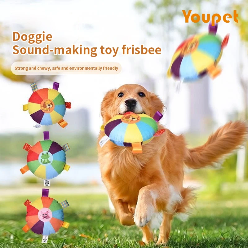 Lustige Regenbogen Plüsch Fliegende Untertasse Hundespielzeug Outdoor Interaktive Trainingsspiele Kauspielzeug Haustiere Fliegende Scheiben Spielzeug Hundezubehör