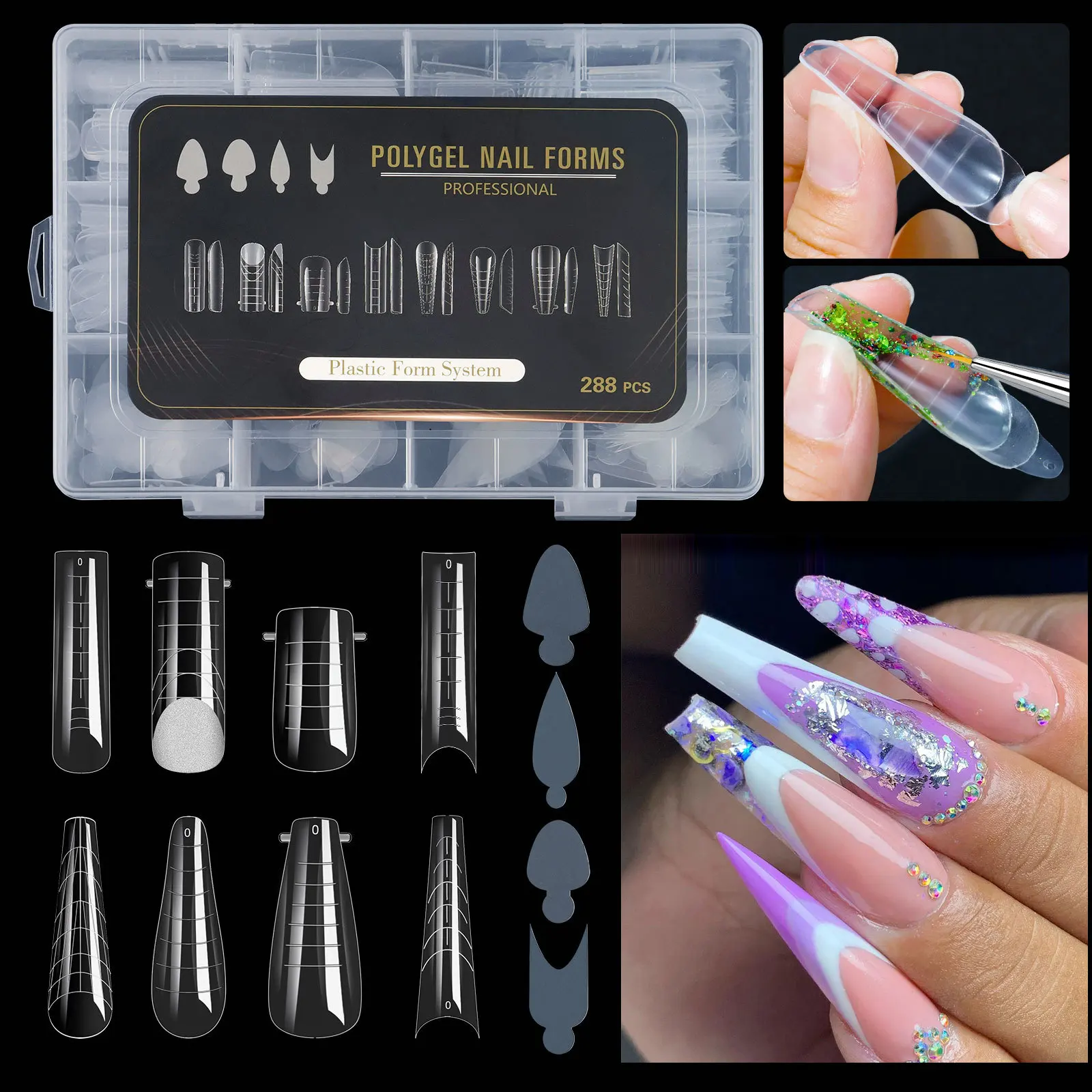 

Hot New Nail Crystal Nail Film Paperless Extension Adhesive 288pcs Nail Mold Sheet Set