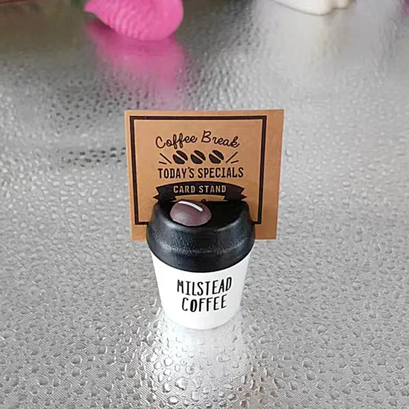 Tarjetero de madera con forma de taza de café para escritorio, soporte de exhibición para tarjetas de visita
