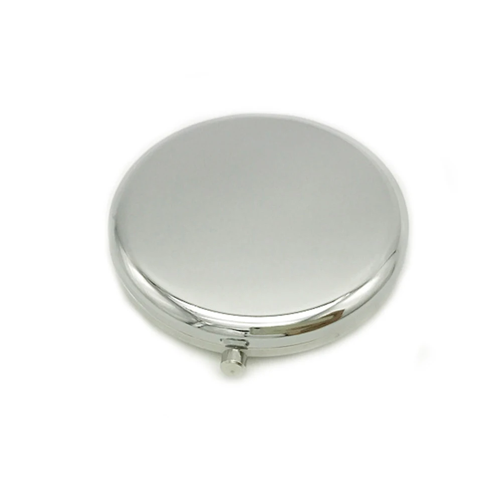 Compact Folding Pocket Mirror Double Sided Round Metal Makeup Mirror Silver Portable High Definition Chic Glossy Finish