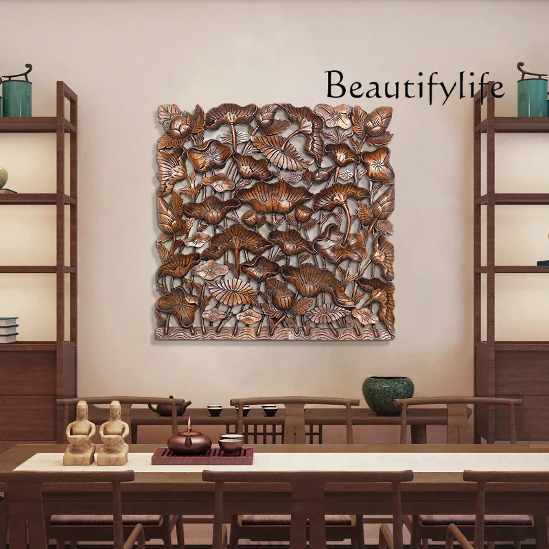 South East Asia hollow wood carving lotus wall decoration Thailand soft wall decoration pendant