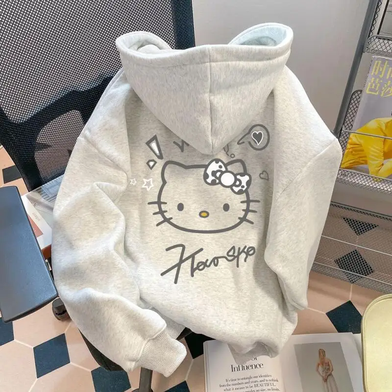 

Sanrio Print Hooded Sweatshirt Hello Kitty Thickened Jacket American Retro Cute Autumn and Winter Plush Cartoon Hoodie Trendy