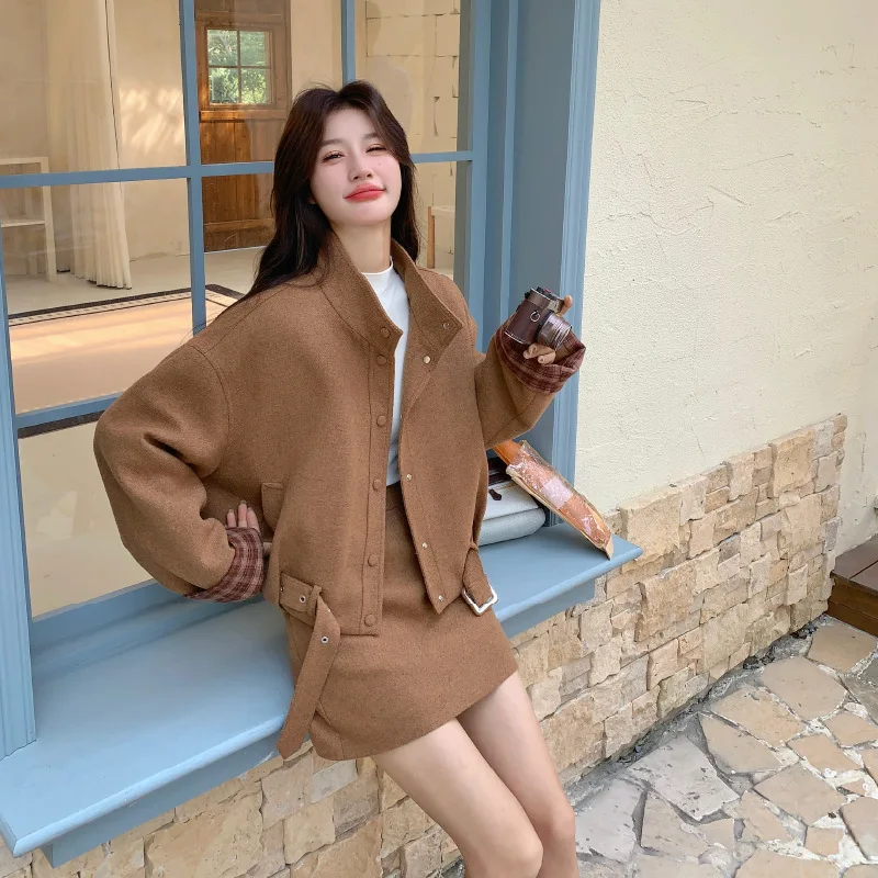 Miradeka Style Elegant Two Piece Set Women's Autumn/Winter 2025 New Korean Version Stand Collar Short Jacket+A-line Skirt