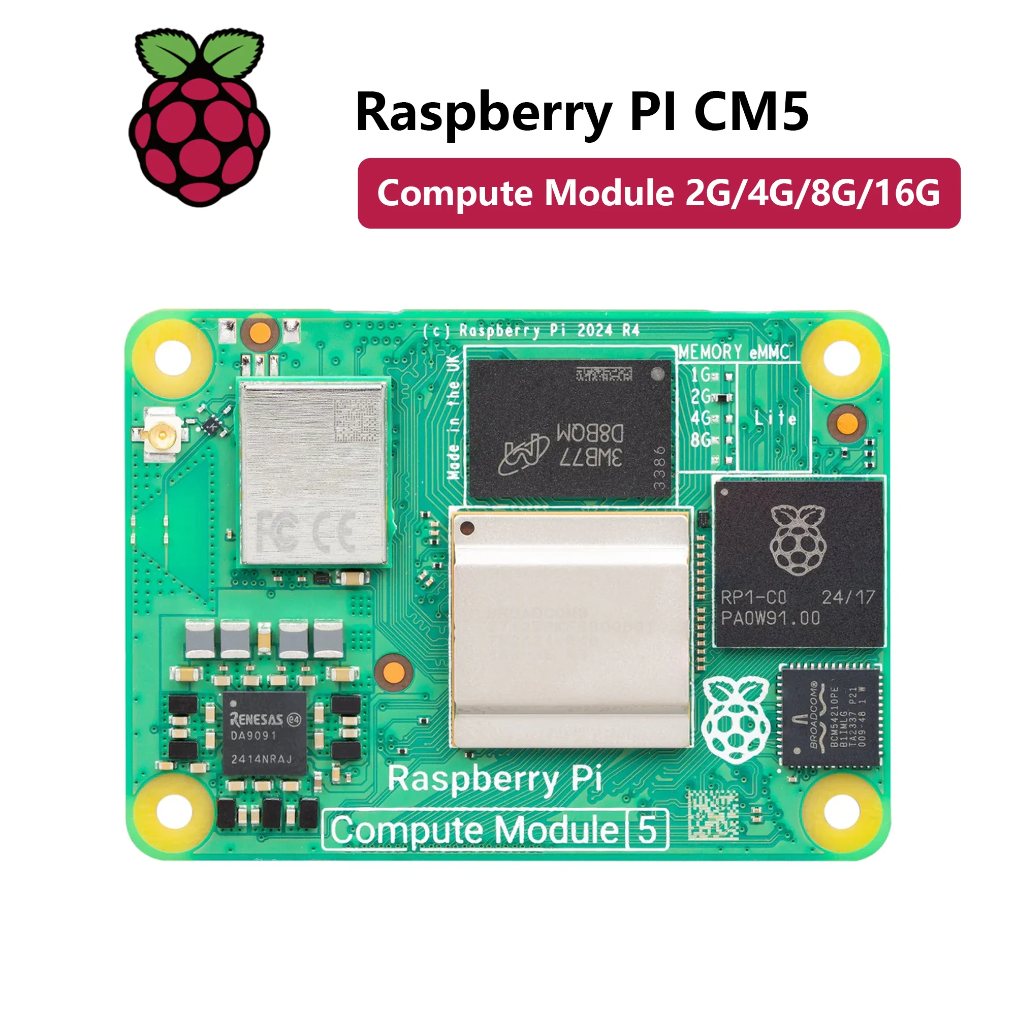 Official Raspberry Pi Compute Module 5 CM5 Broadcom BCM2712 2GB/4GB/8GB/16GB RAM 2.4/5.0GHz WiFi Bluetooth 5.0 Raspberry Pi CM5