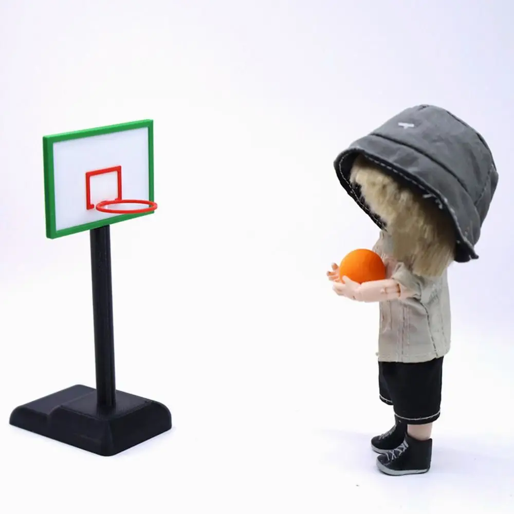 1/12 Dollhouse Table Tennis Colorful Scene Model Basketball Hoop Photo Props Micro Landscape Miniature Basketball Stands Gift