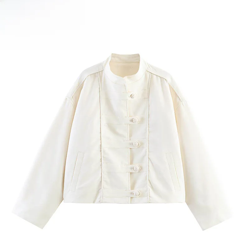 Fashionable Versatile Rope Buckle Jacket Women's Short Outerwear Standard Fit Long Sleeve Polyester Summer New Arrival
