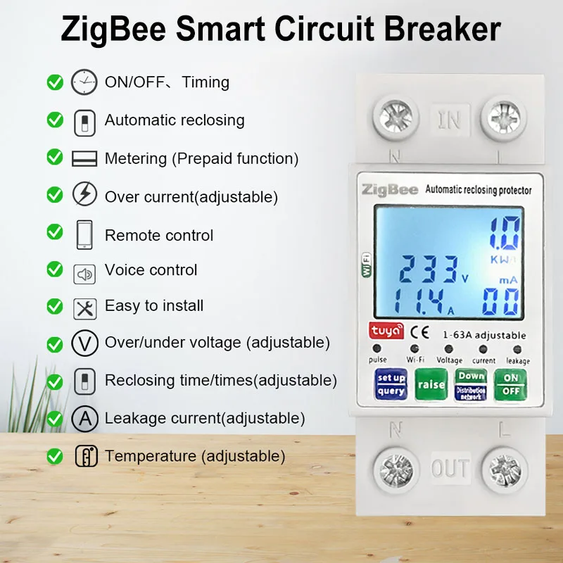 Solar PV Bi direção Two Way Tuya Smart ZigBee Medidor de Energia Monofásico 80A Din Rail Power Monitor Wattmeter Voltímetro Ampermeter 110V 240VAC