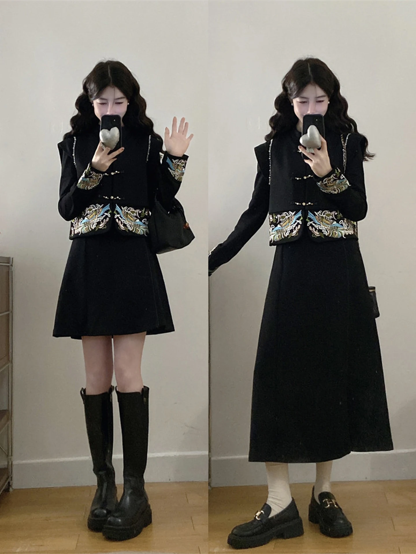 

Новый китайский зимний модный комплект для женщин: платье и жилет с длинными рукавами, большие размеры, уникальный и красивый ансамбль