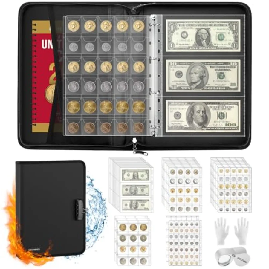 

Coin Collection Book with Coin Holders, Coin Albums for Collectors Coin Sleeves-Paper Money Binder Organizer Coins Storage Case