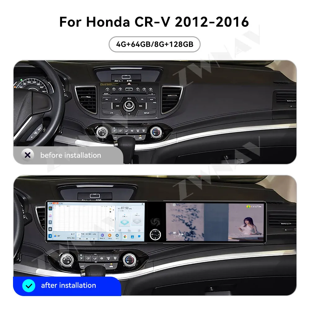 

Dual 12.3 " CarPlay QLED Car Radio Android 13.0 For Honda CR-V 2012-2016 GPS Navigation Stereo Multimedia Player Head Unit