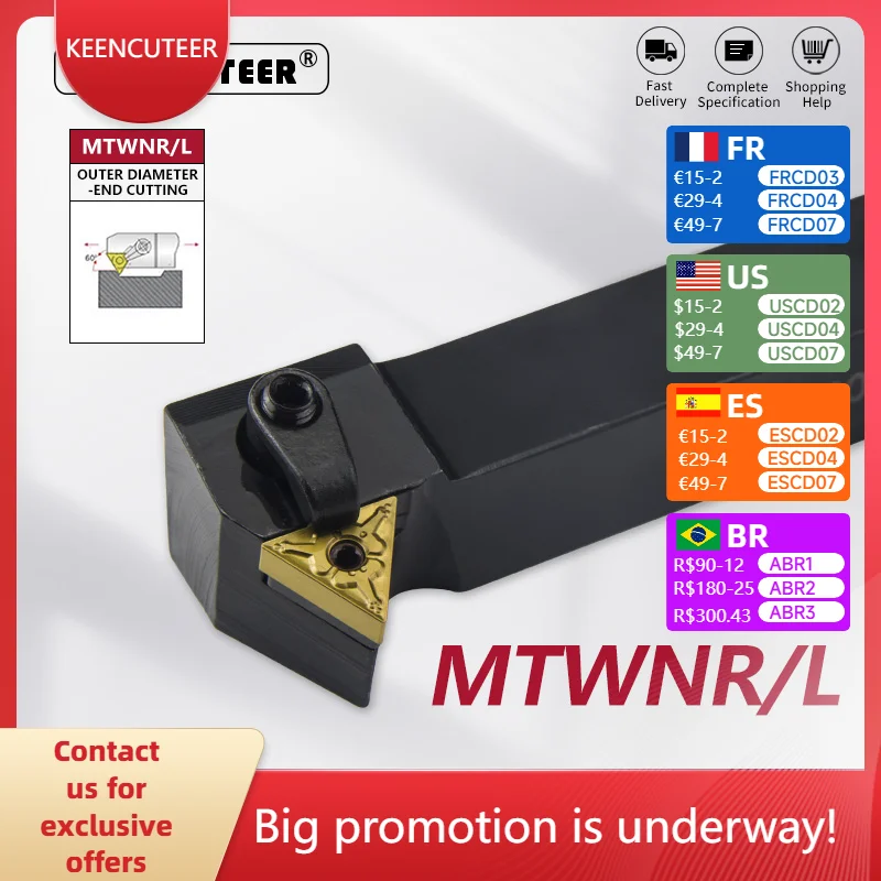 

MTWNR1616 MTWNR2020 MTWNR2525 External Turning Tool MTWNR MTWNL Lathe Bar Turning Holder CNC Cutting Tool Cutter Bar