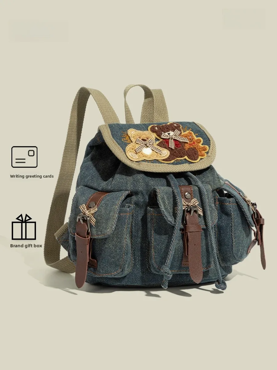 

Синяя корейская джинсовая сумка-бафет из канваса с завязками для женщин, повседневная, мягкая, универсальная