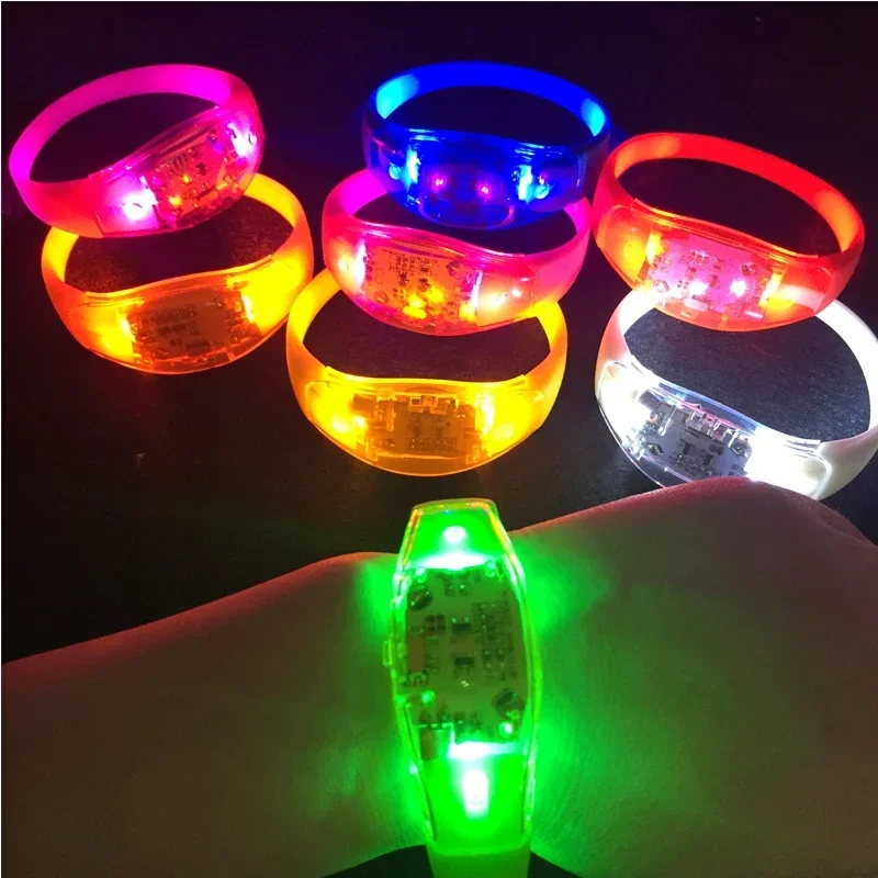 20/50/100PCS Fluorescent LED Bracelets Button Control Silicone Glow Bracelet 3 Flashing Mode Bangle for Wedding Party Wholesale