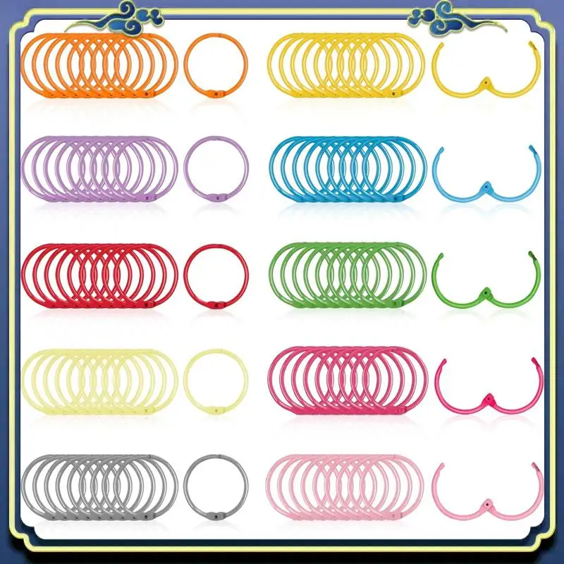 Portable 100PCS Binder Rings Set With 1 Clear Organizer Box - 1 1/5 Inch Colorful Metallic Loose Leaf Paper Rings Set Kit