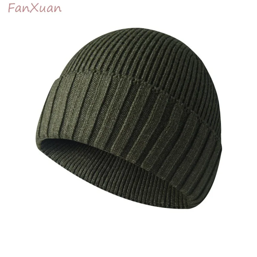 men winter beanies hats knitted vertical stripe solid color classic simple men winter cap skullies