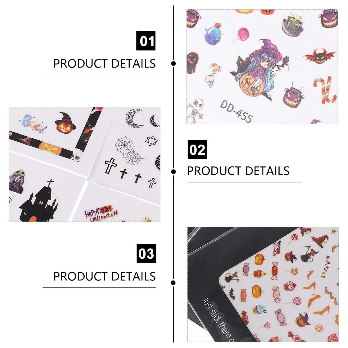 

12 Sheets Nail Stickers for Halloween Party Nail Art Decoration Self Adhesive Easy to Use Waterproof Eco Friendly Perfect Gift