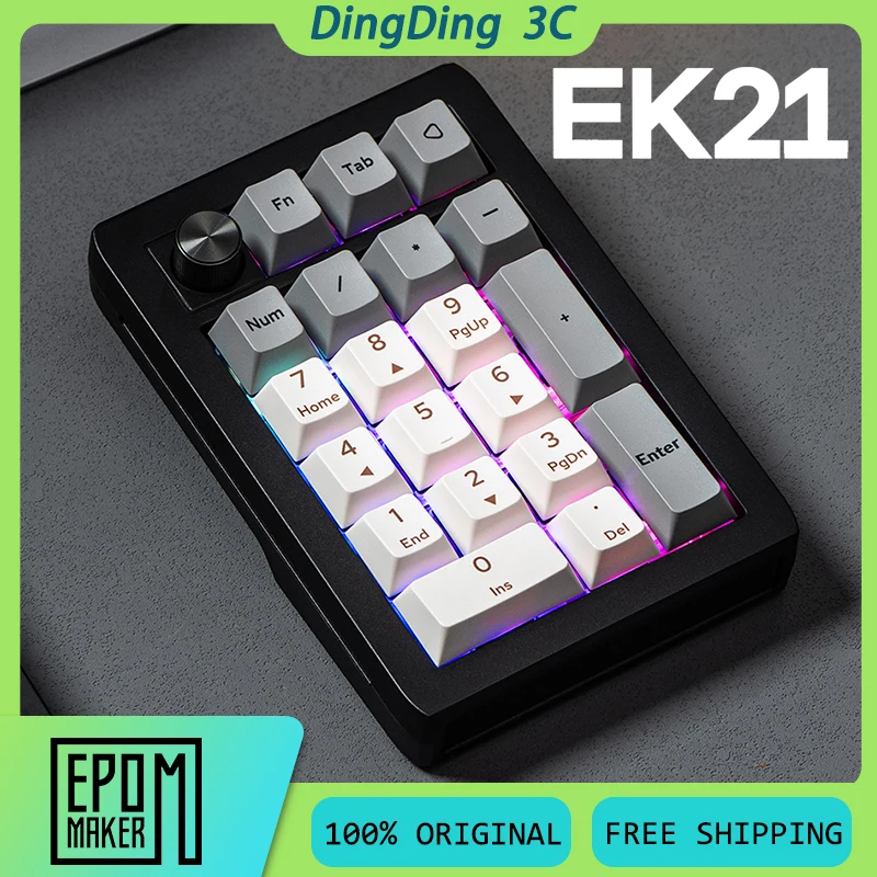 

EPOMAKER EK21 Беспроводная мини-механическая клавиатура с ментальной ручкой, 3 режима, длительный срок службы, прокладка для горячей замены, RGB, пользовательская цифровая клавиатура