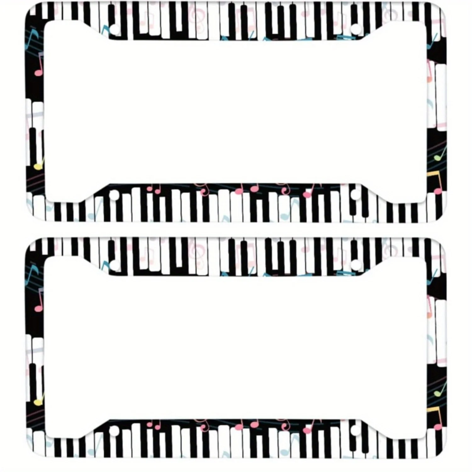 Piano Keys Music Note License Plate Frame Colorful Musical Keyboard Pattern Car Licence Plate Holder Universal Stainless Steel