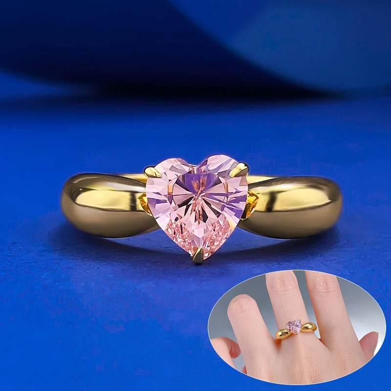 

Apaison 7*7 mm Pink High Carbon Diamond Rings For Women Gold Plated Ring 100% 925 Sterling Silver Bridal Fine Jewelry Wholesale