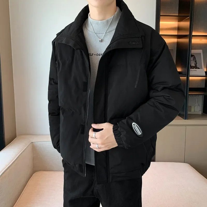 

Мужская модная свободная утолщенная теплая модная куртка большого размера, однотонное пальто, зимнее новое мужское пальто с воротником-стойкой на хлопковой подкладке